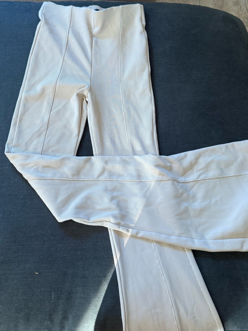 Bershka Cream Ribbed High-Waist Leggings